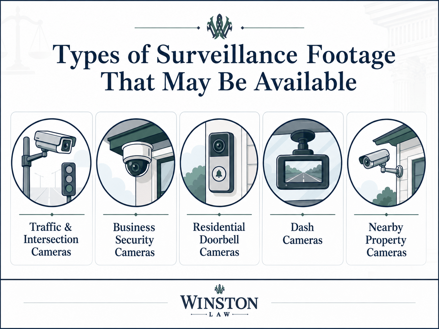 Infographic showing types of surveillance footage that may help a personal injury claim